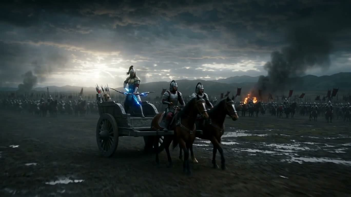 Champ de bataille mythique : la flèche se change en dragon — AI video creation