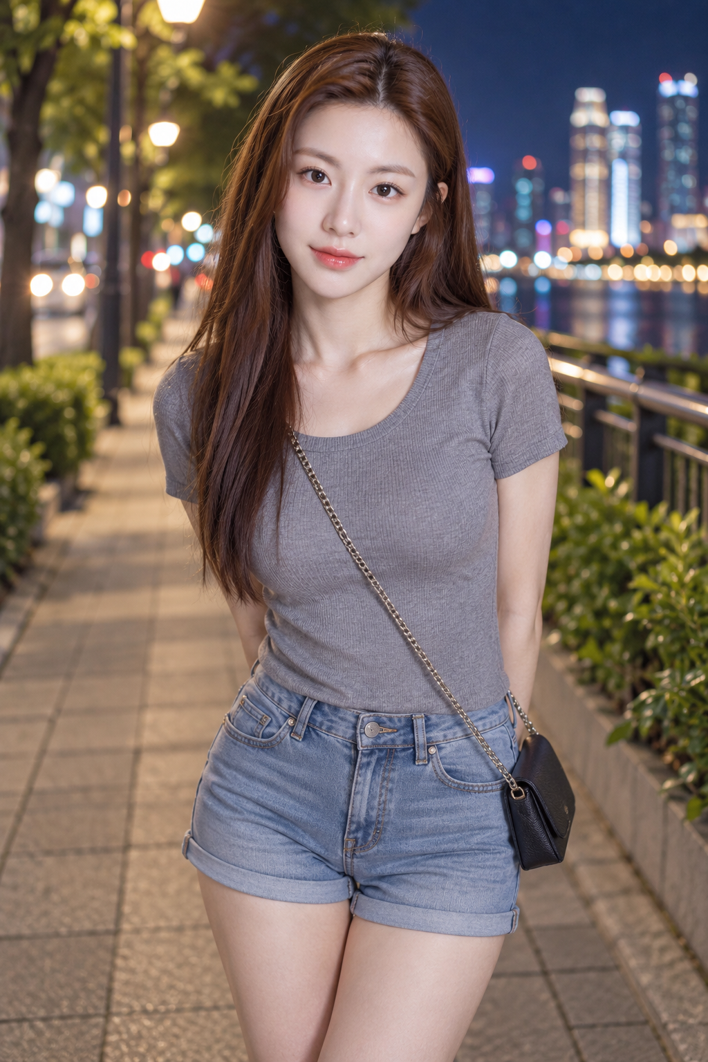 밤 거리등 아래 성인 패션 스트리트 스냅