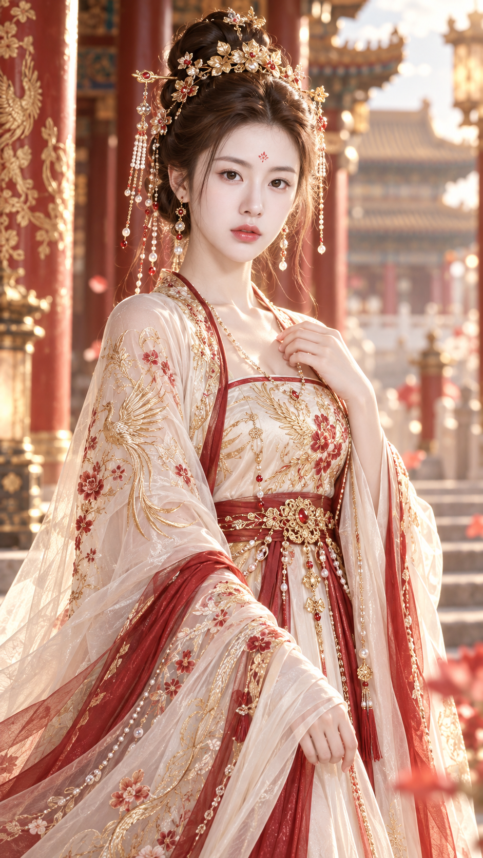 华丽唐风幻想古装宫廷成年女性海报 — AI image creation
