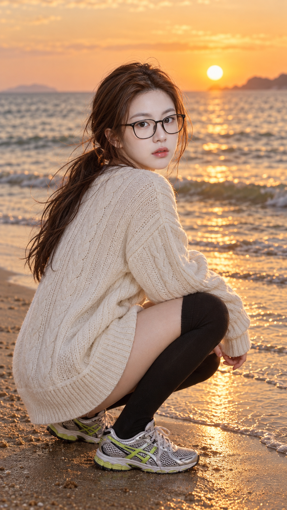 复古胶片感海滩夕照穿搭人像 — AI image creation