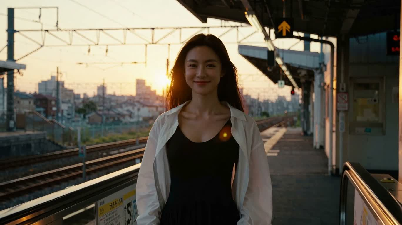 夕阳电车站的回眸 — AI video creation