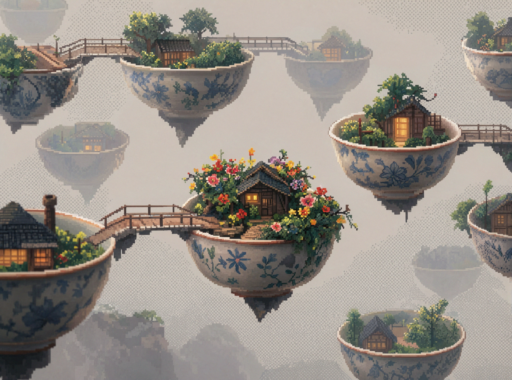Chợ gốm bay · Nghệ thuật pixel — AI image creation