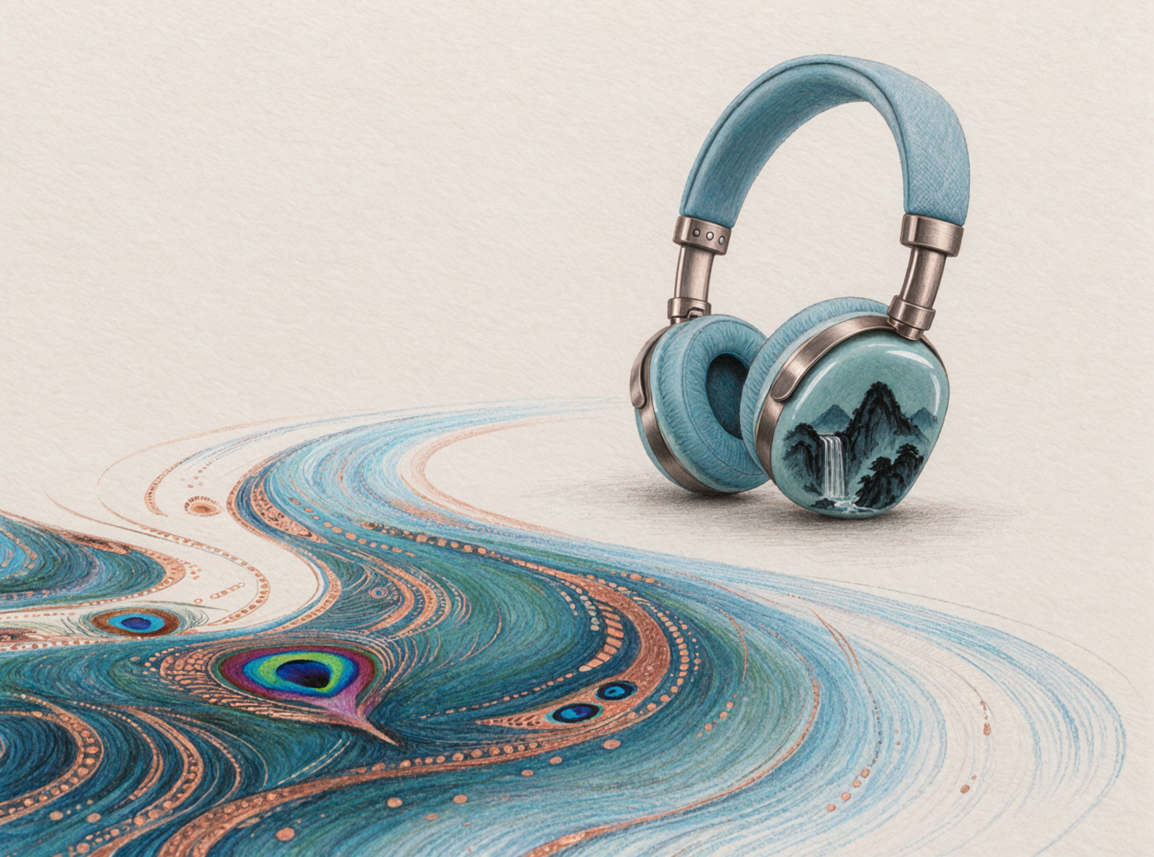 Landscape Headphones · Colored Pencil