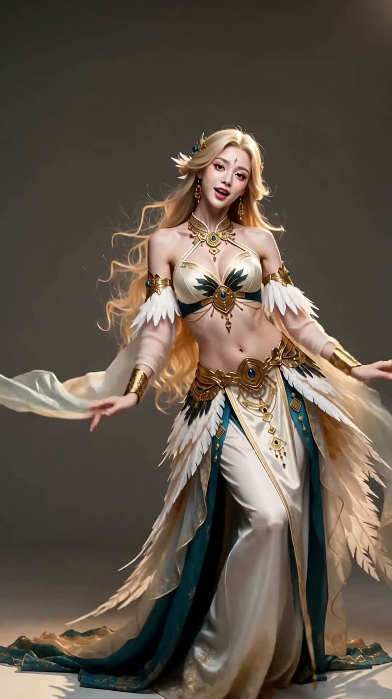 金发鹰翼女神舞动肖像 — AI video creation