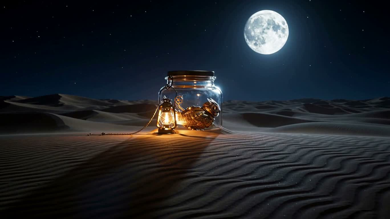Steam Owl Buried in Moonlit Sand