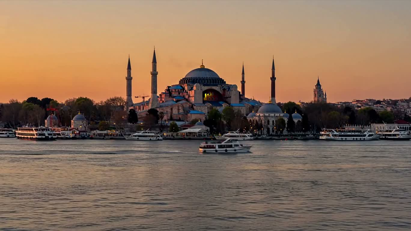 Sunset over the Bosphorus with Hagia Sophia