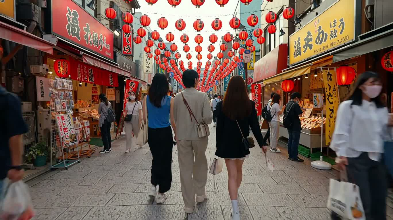 灯笼市场的快乐漫游 — AI video creation