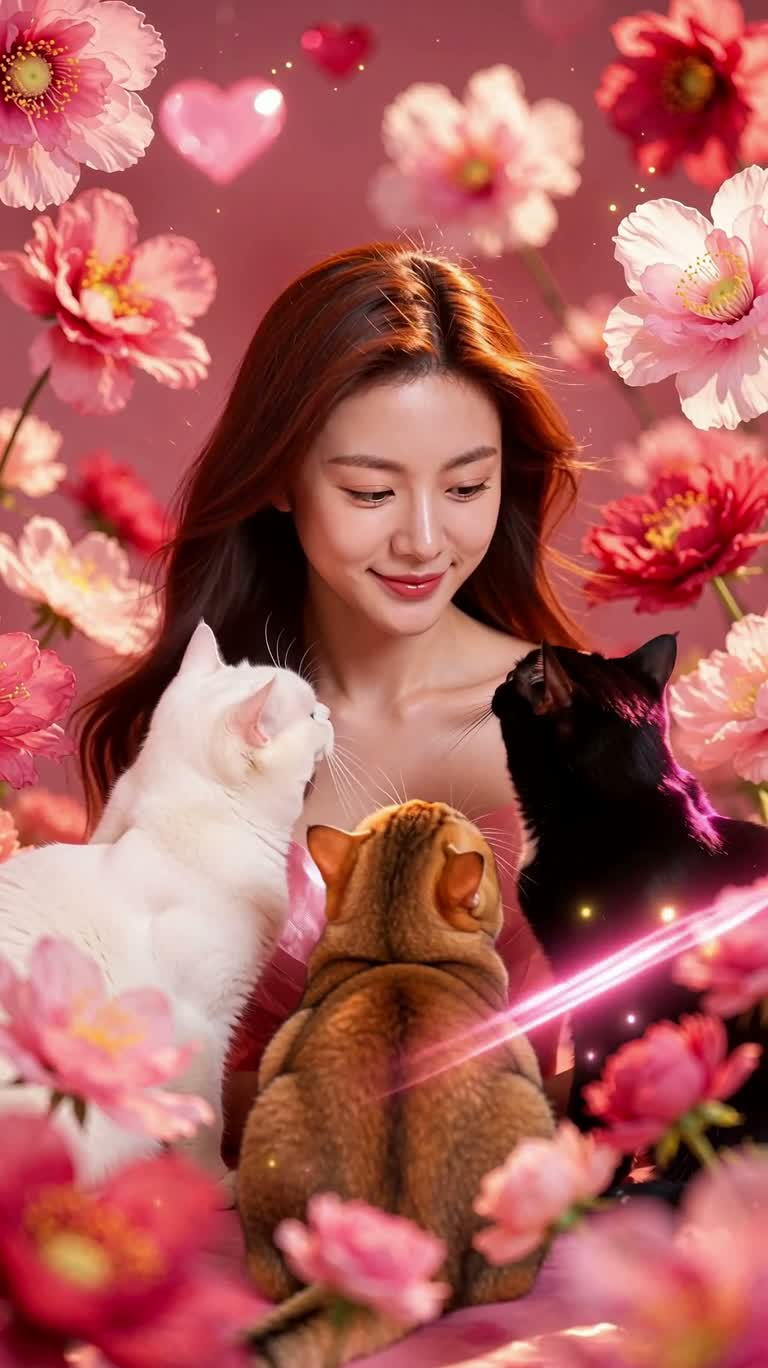 Valentine's Garden with Three Cats