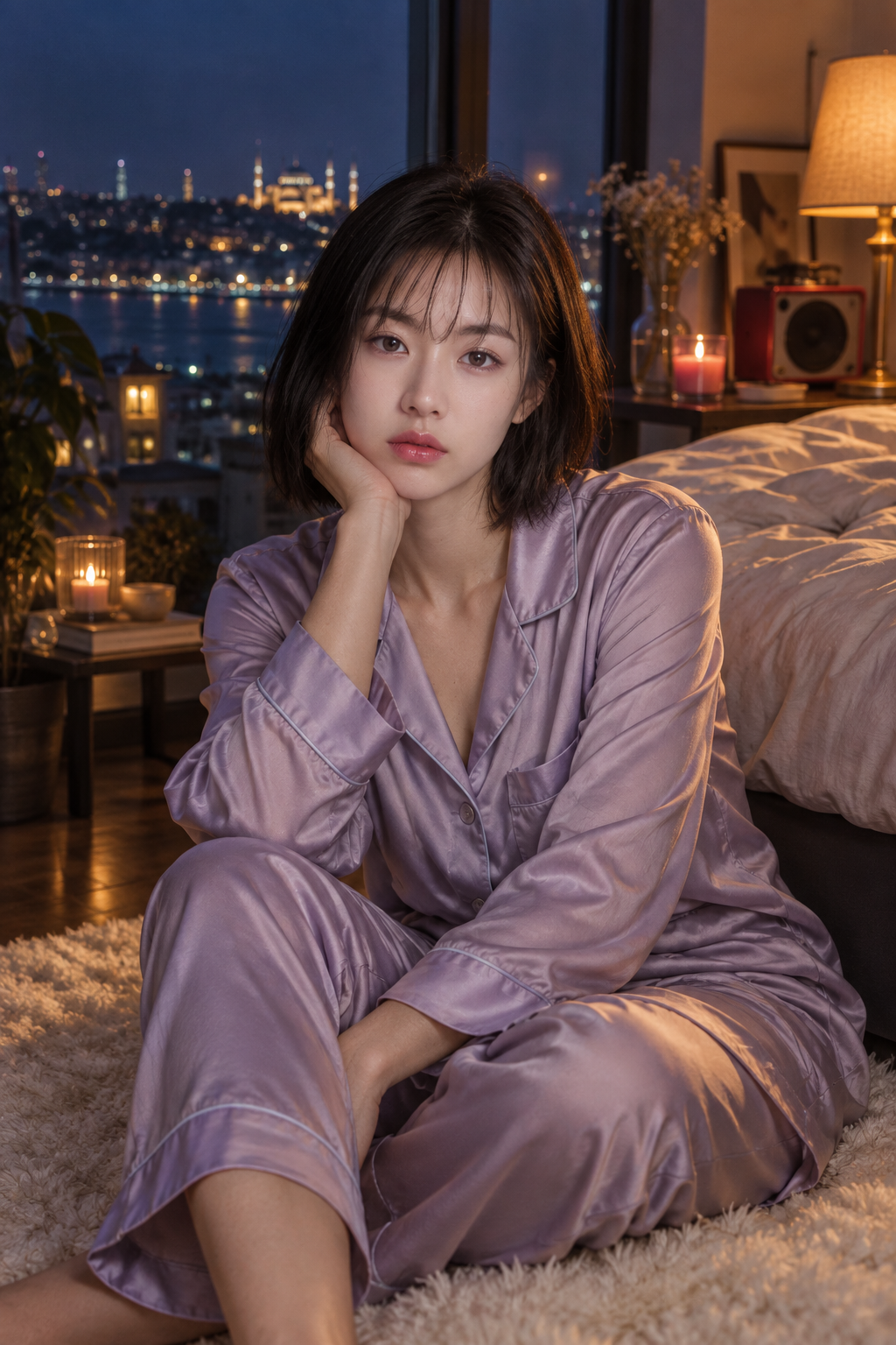 伊斯坦布尔深夜的紫色缎面居家时光 — AI image creation