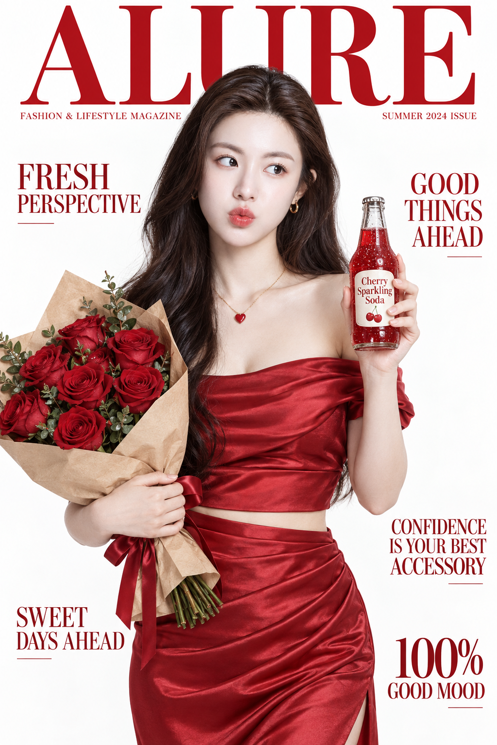 美国年轻女性时尚杂志封面 — AI image creation