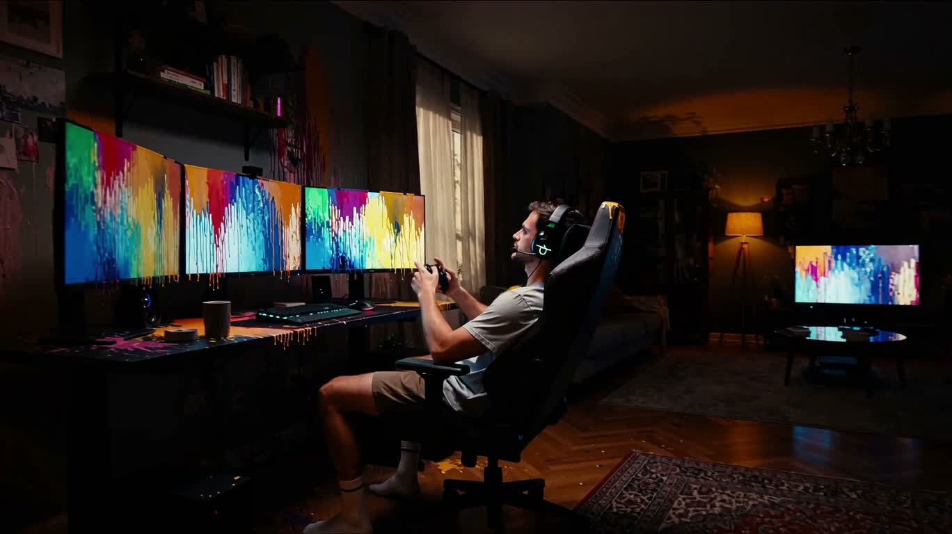 Gamer in a Screen Mirage — AI video creation