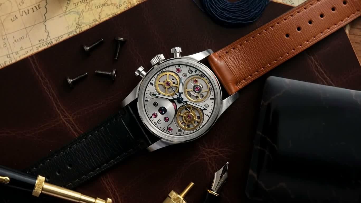 Mechanical Wristwatch Still Life in Orbit — AI video creation