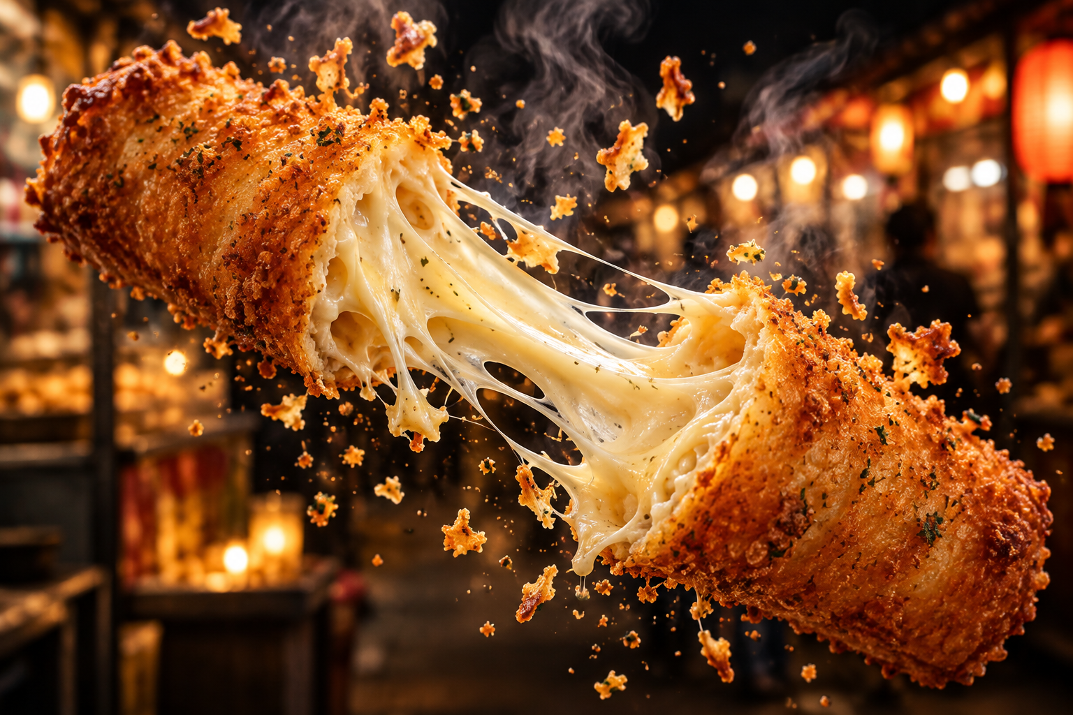 夜市悬浮芝士卷拉丝爆裂 — AI image creation