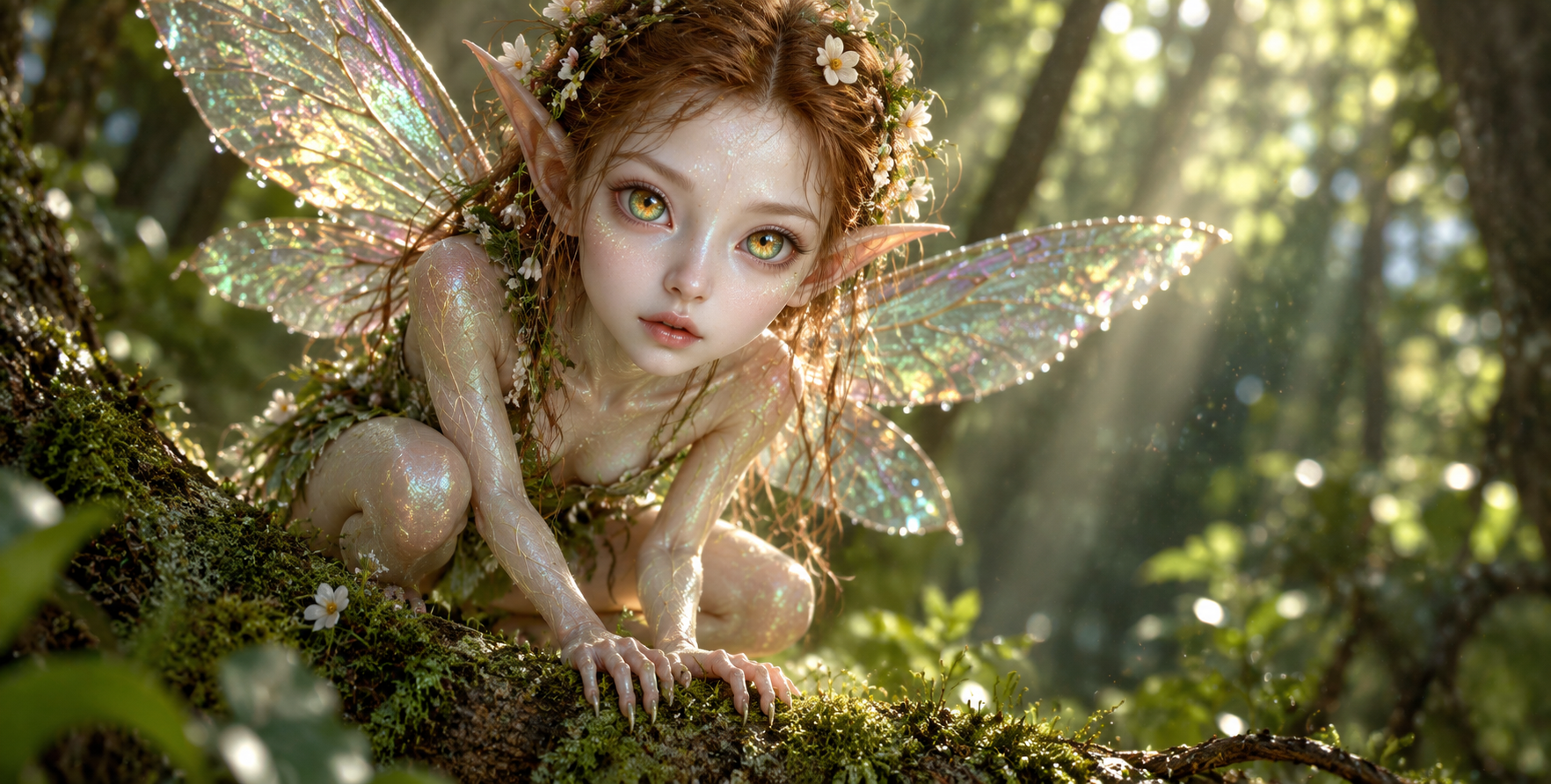 青苔枝头闪烁的空灵精灵 — AI image creation