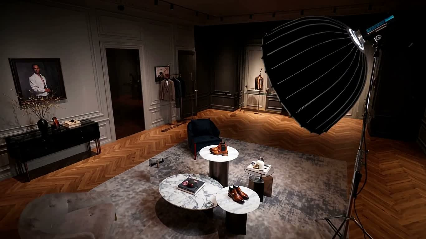 奢华男士短靴精品店展示 — AI video creation