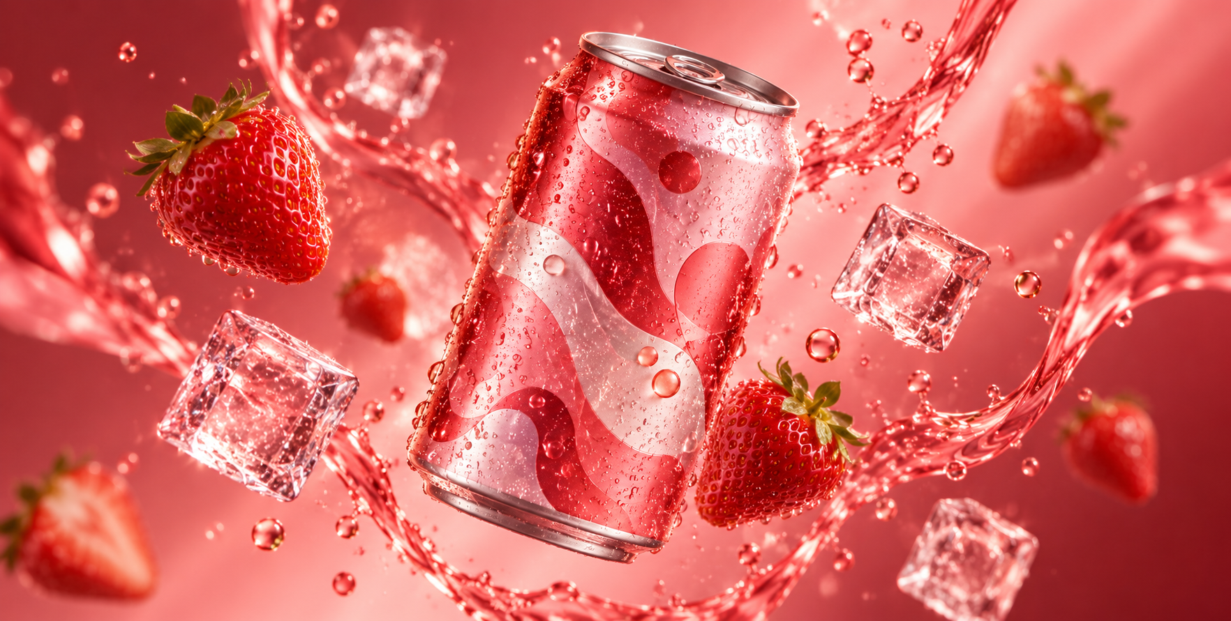 零重力草莓汽水静帧主视觉 — AI image creation