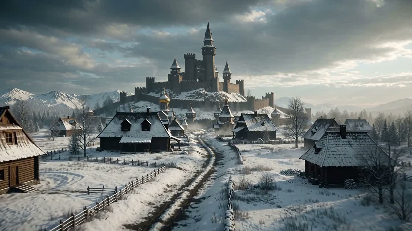 Snowy Ridge Wooden Fort and Domed Church