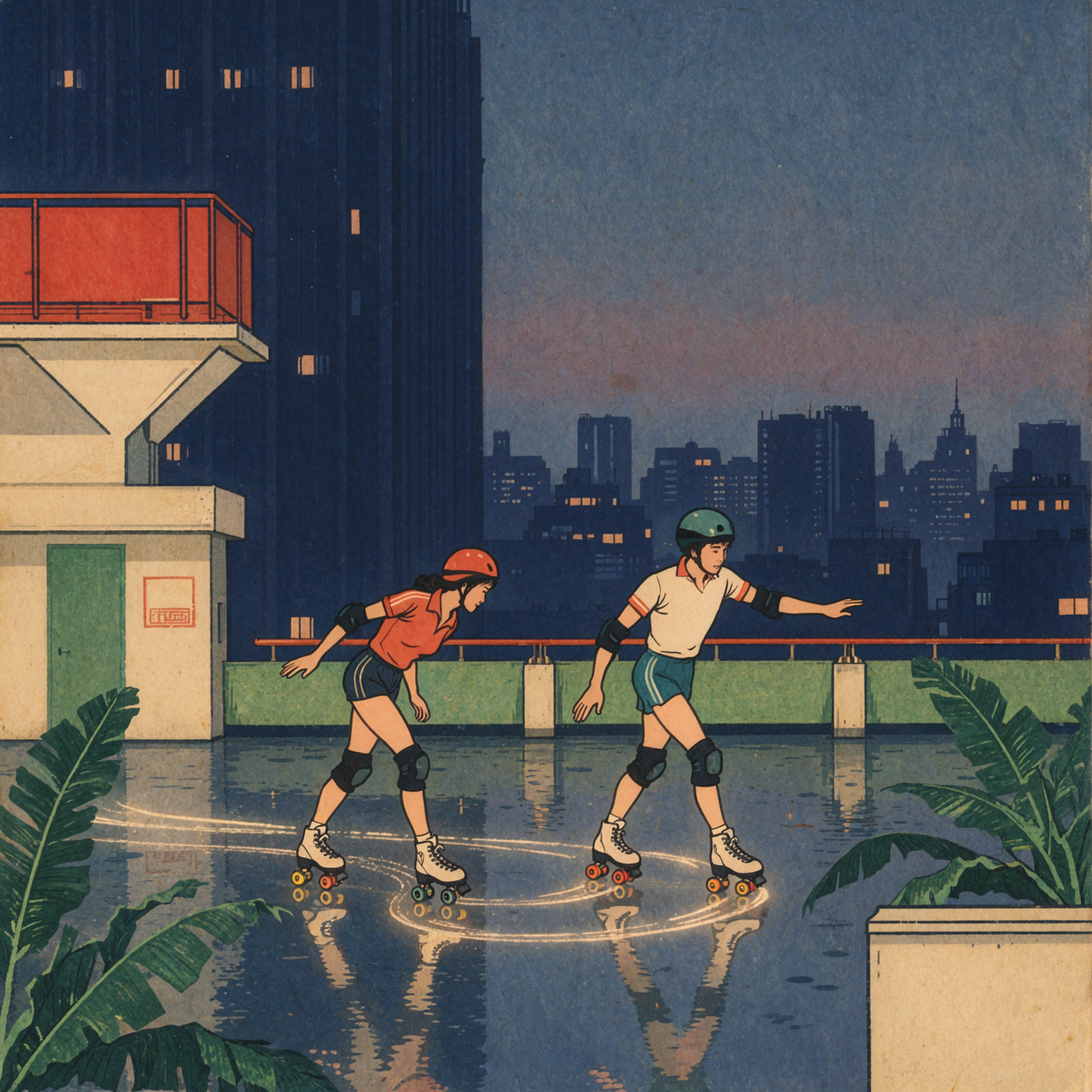 ネオン・スケートリンク · 浮世絵木版