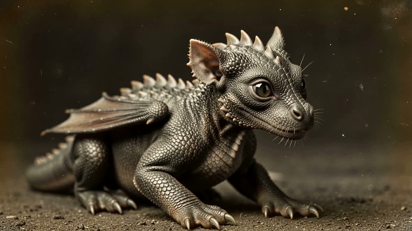 ヴィクトリア朝の赤ちゃんドラゴンの肖像 — AI video creation