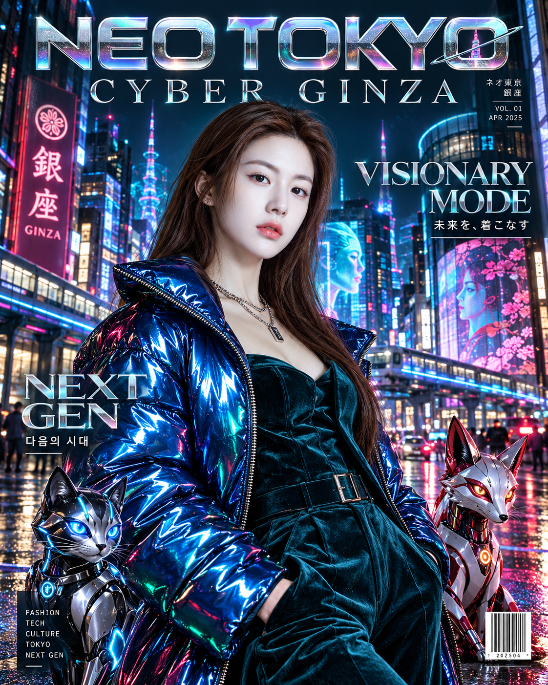 复古未来主义赛博朋克东京时装杂志封面 — AI image creation