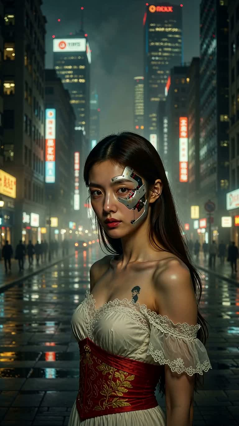 赛博面颊都市女性肖像 — AI video creation