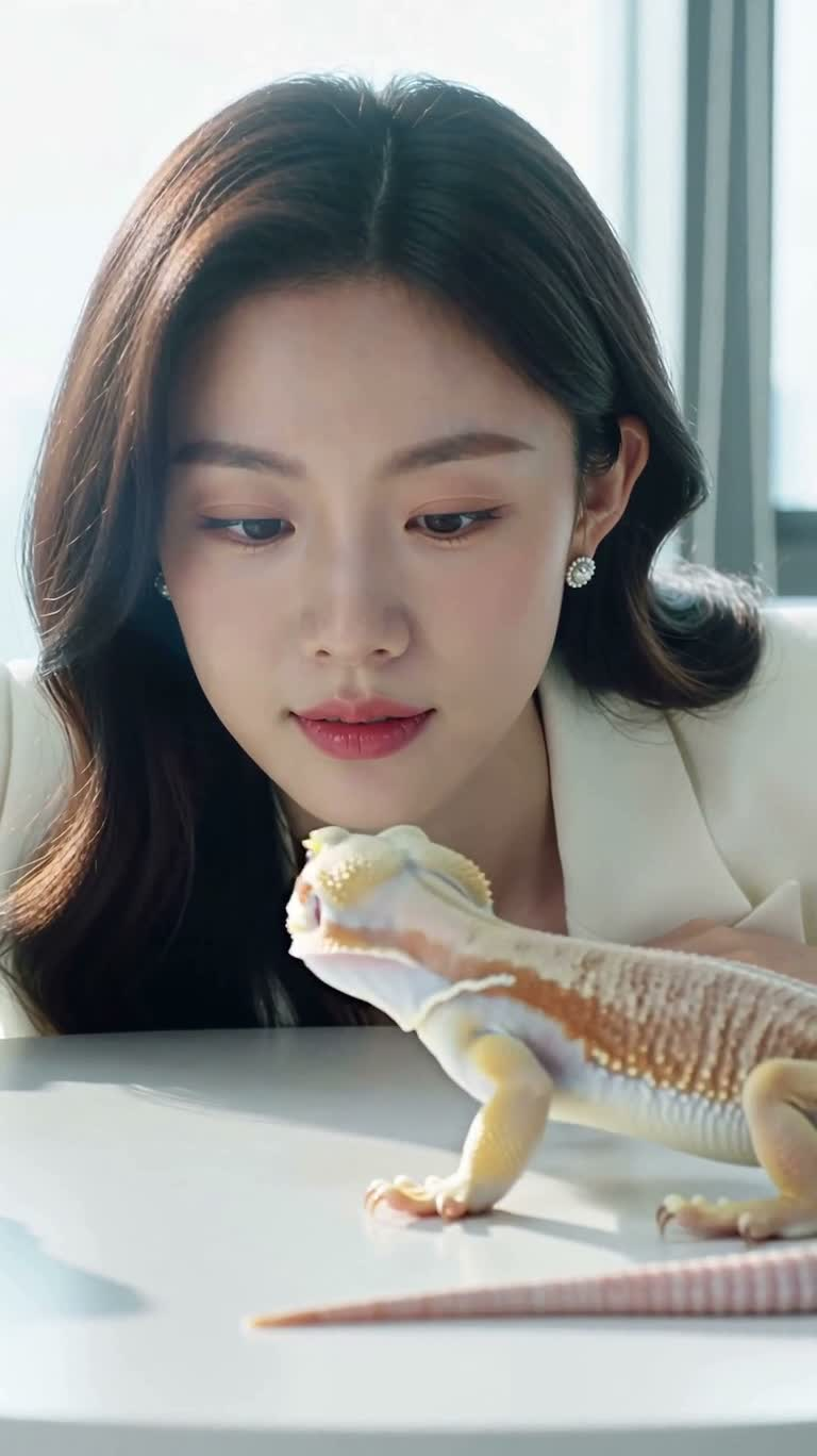 A Woman and a White Dragon in Tender Embrace