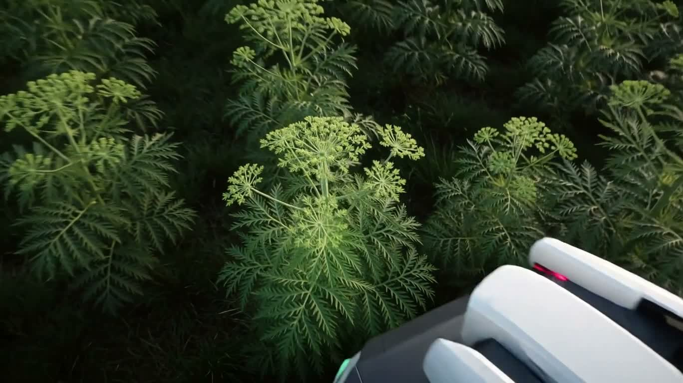 蓝绿荒野的除草机器人 — AI video creation