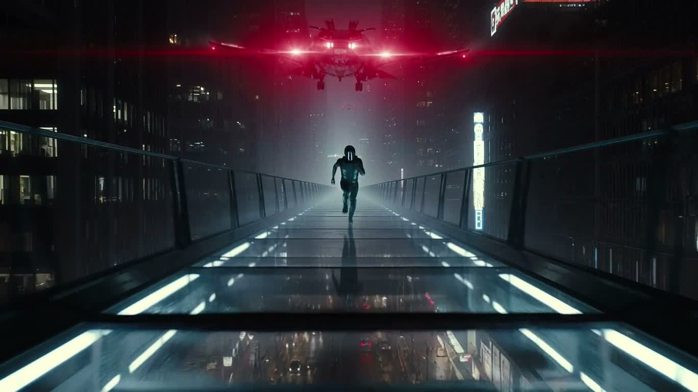 霓虹高空玻璃桥逃亡 — AI video creation