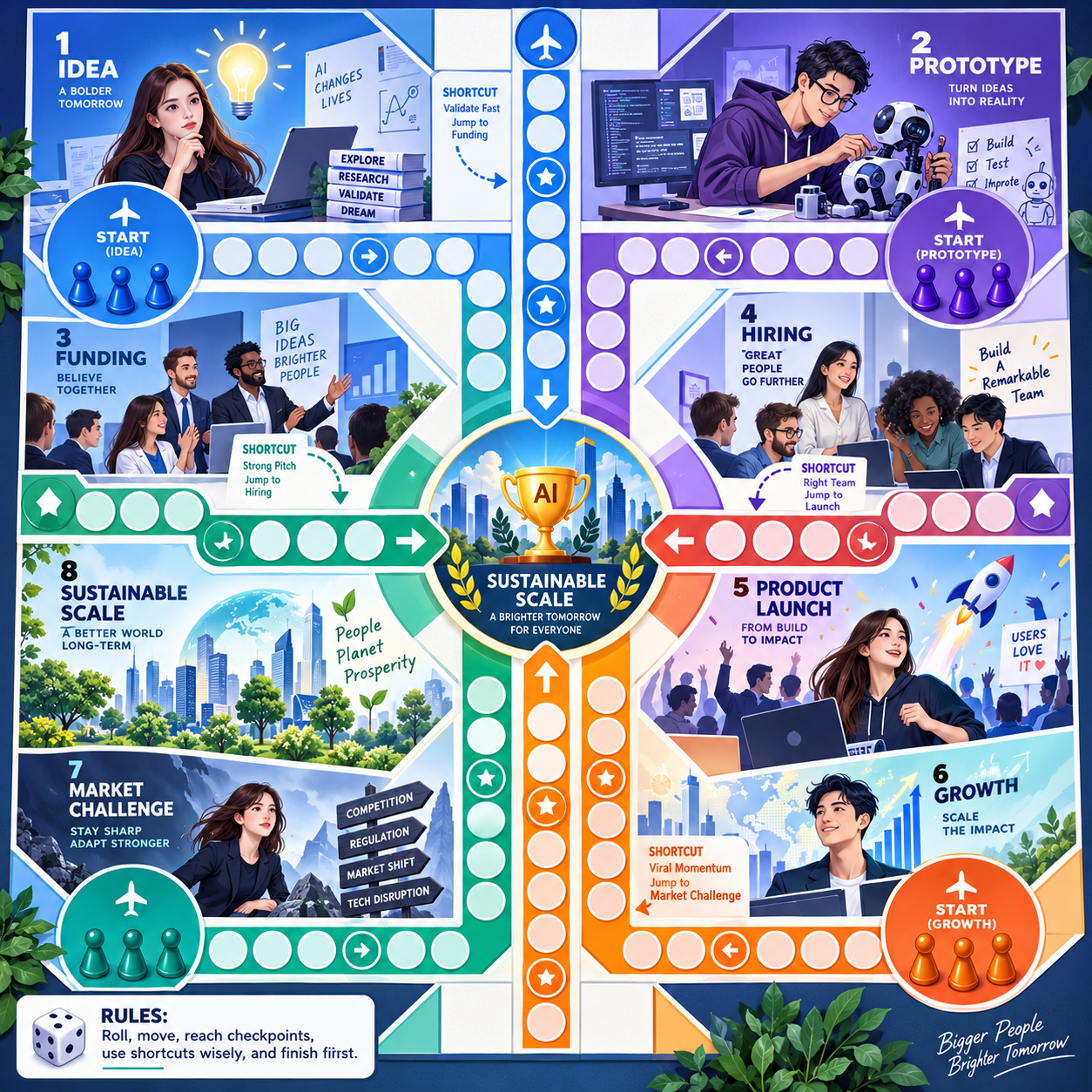 硅谷AI创业生命周期飞行棋全览 — AI image creation