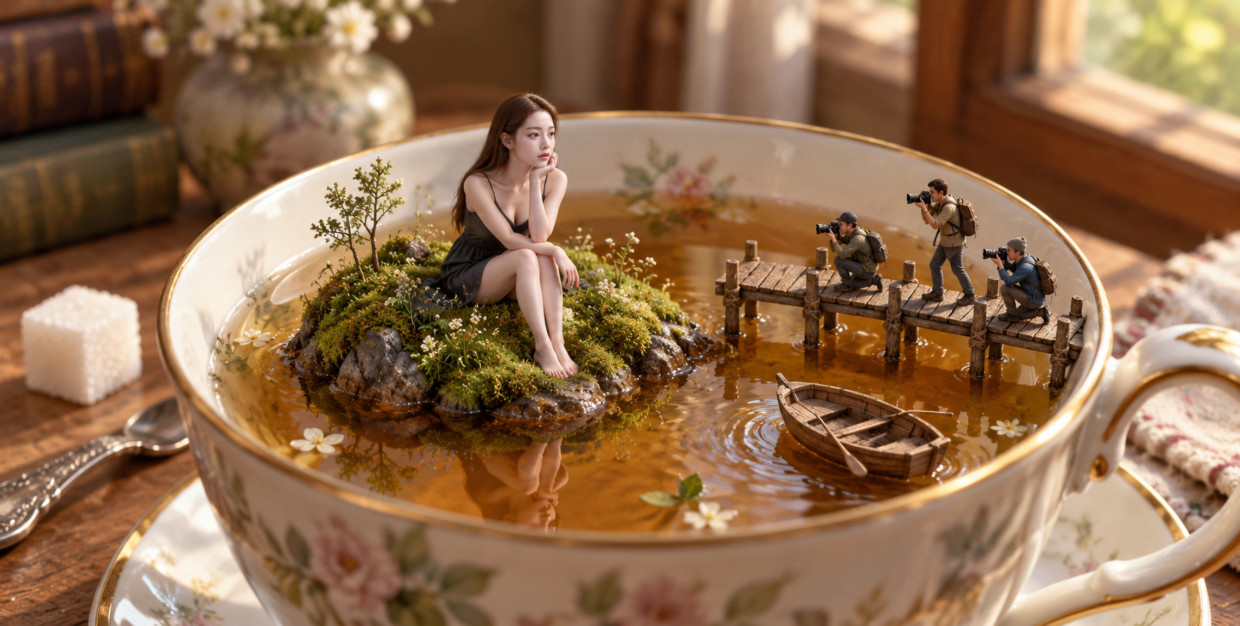 茶杯中的微缩奇幻岛屿 — AI image creation