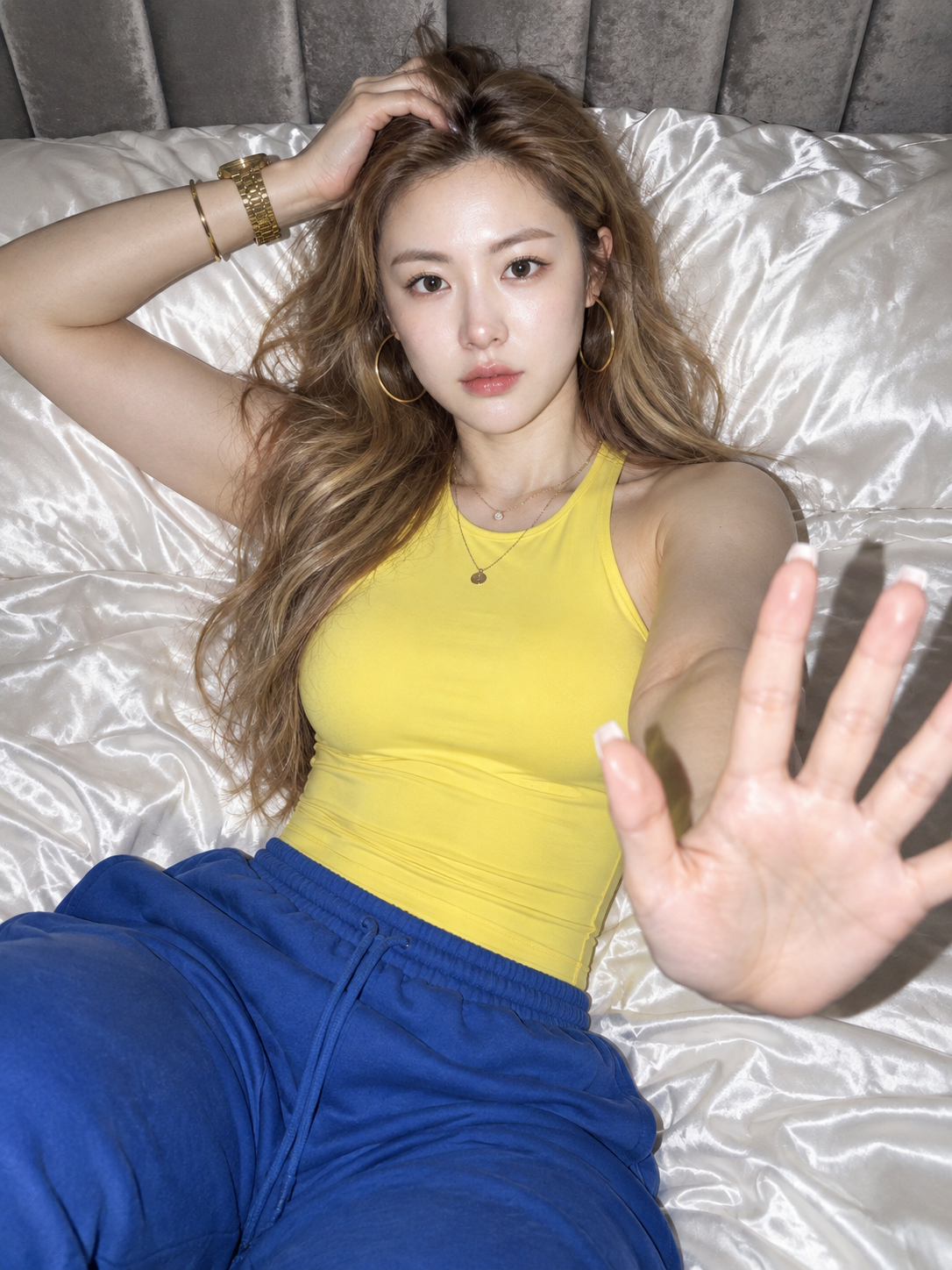 直闪灯下的成年女性卧室街头快照 — AI image creation