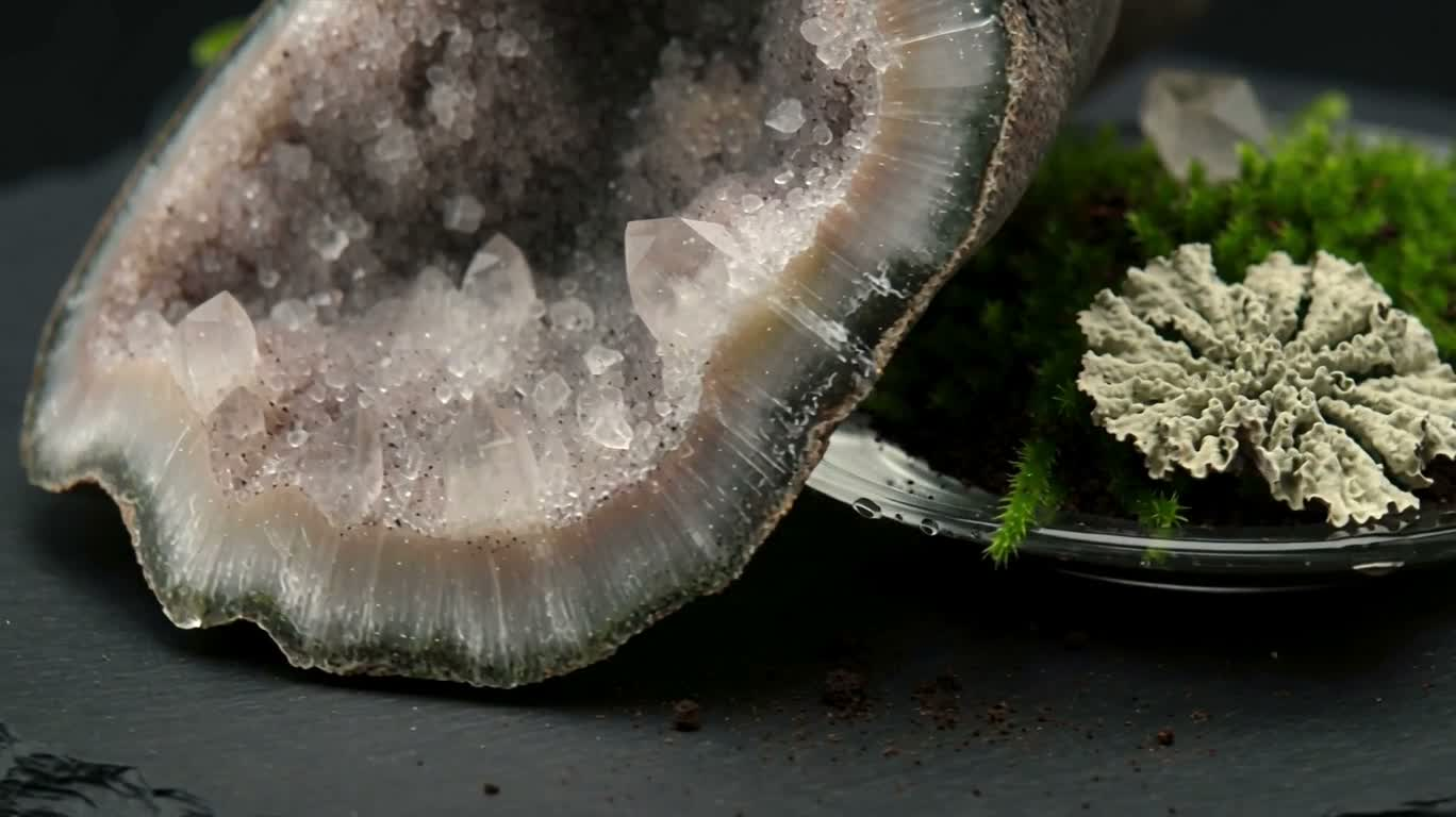Minerals and Moss on Obsidian — AI video creation