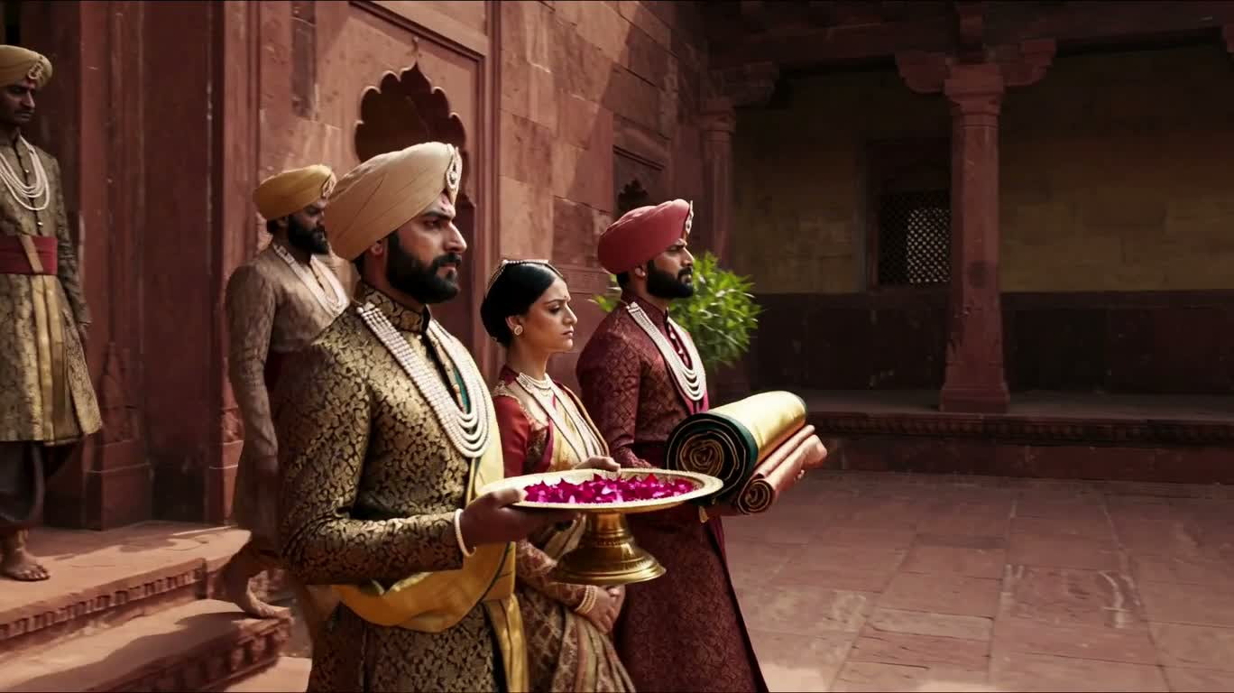 Mughal Procession in a Red Sandstone Courtyard — AI video creation