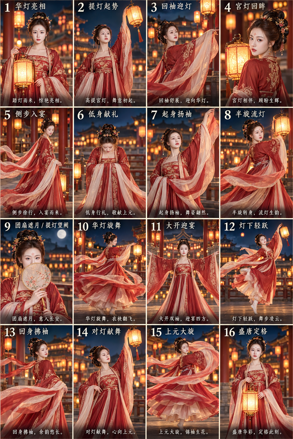 盛唐上元灯会宫廷舞十六宫格分镜 — AI image creation