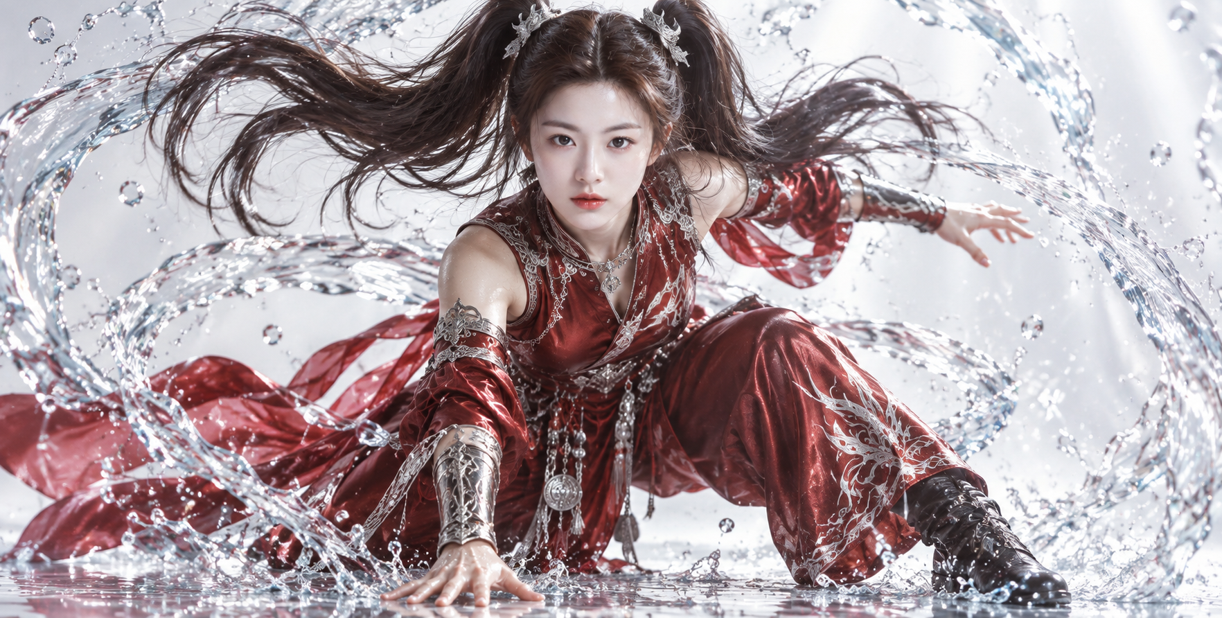红色金属丝绸成年奇幻战士人像 — AI image creation