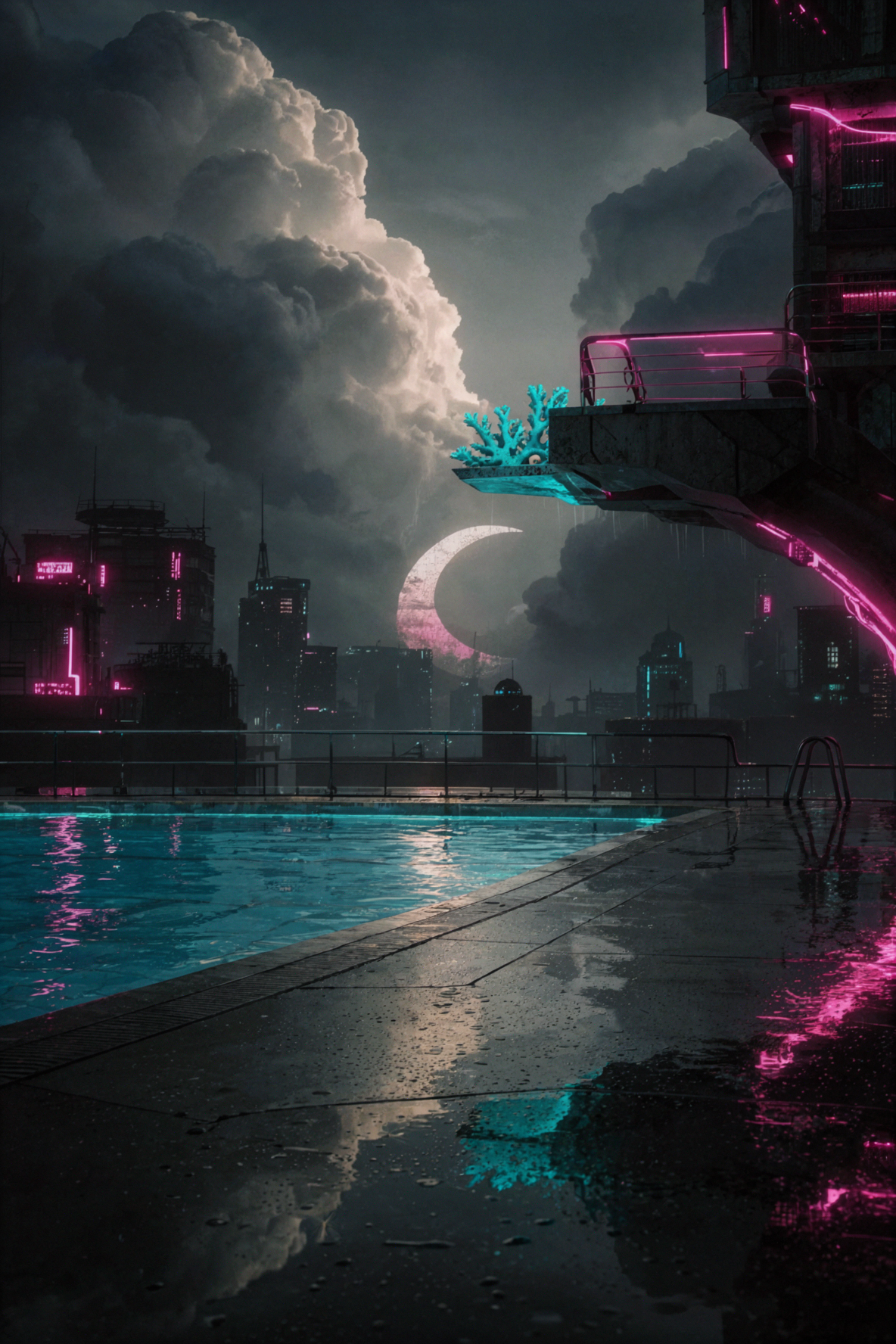 Cloud Pool · Cyber Nightscape — AI image creation
