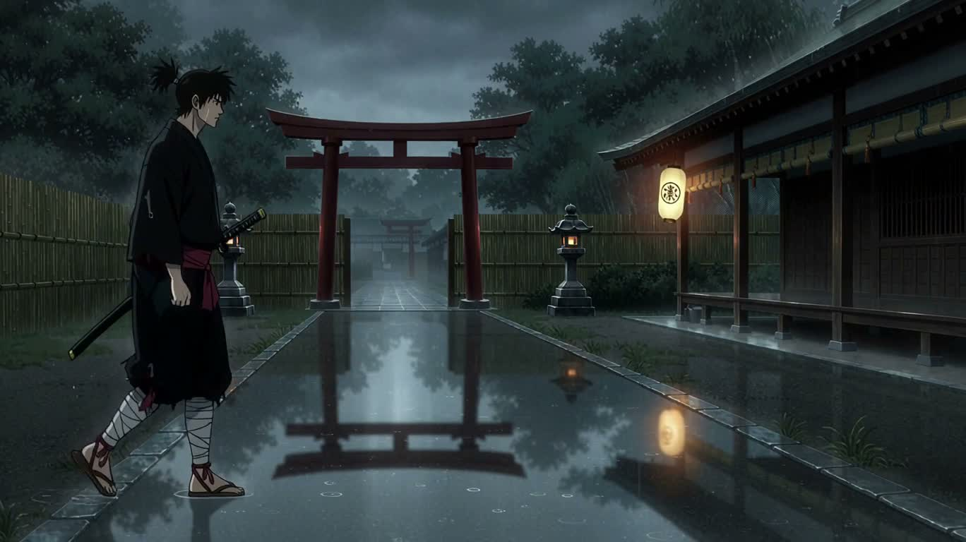 雨夜神社的浪人决战 — AI video creation