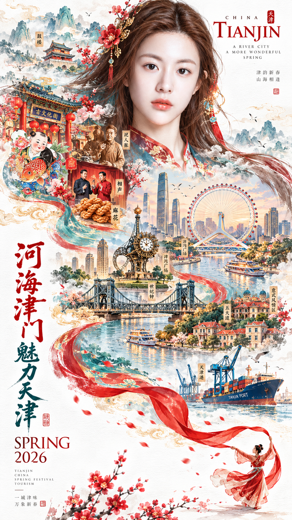 国潮双重曝光下的魅力天津城 — AI image creation