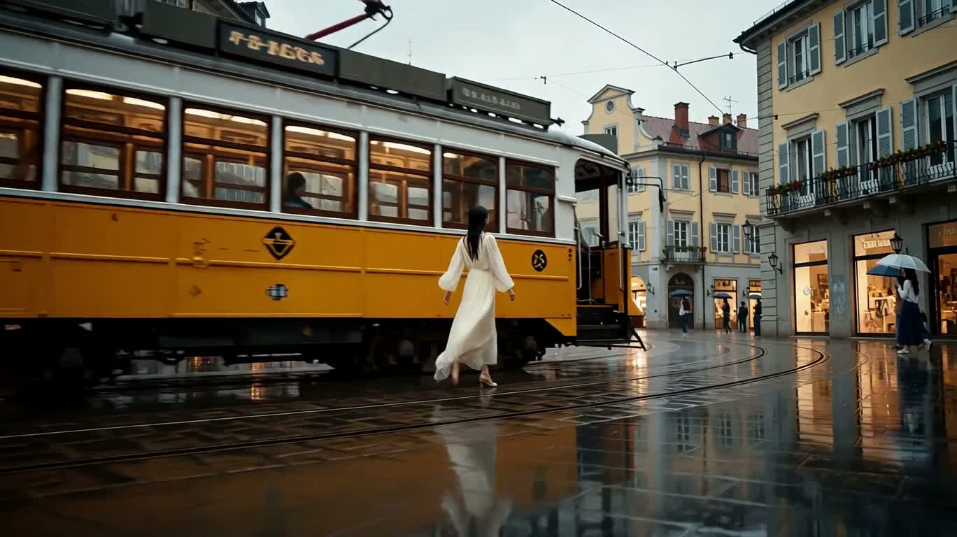 雨中起舞的夏日广场 — AI video creation
