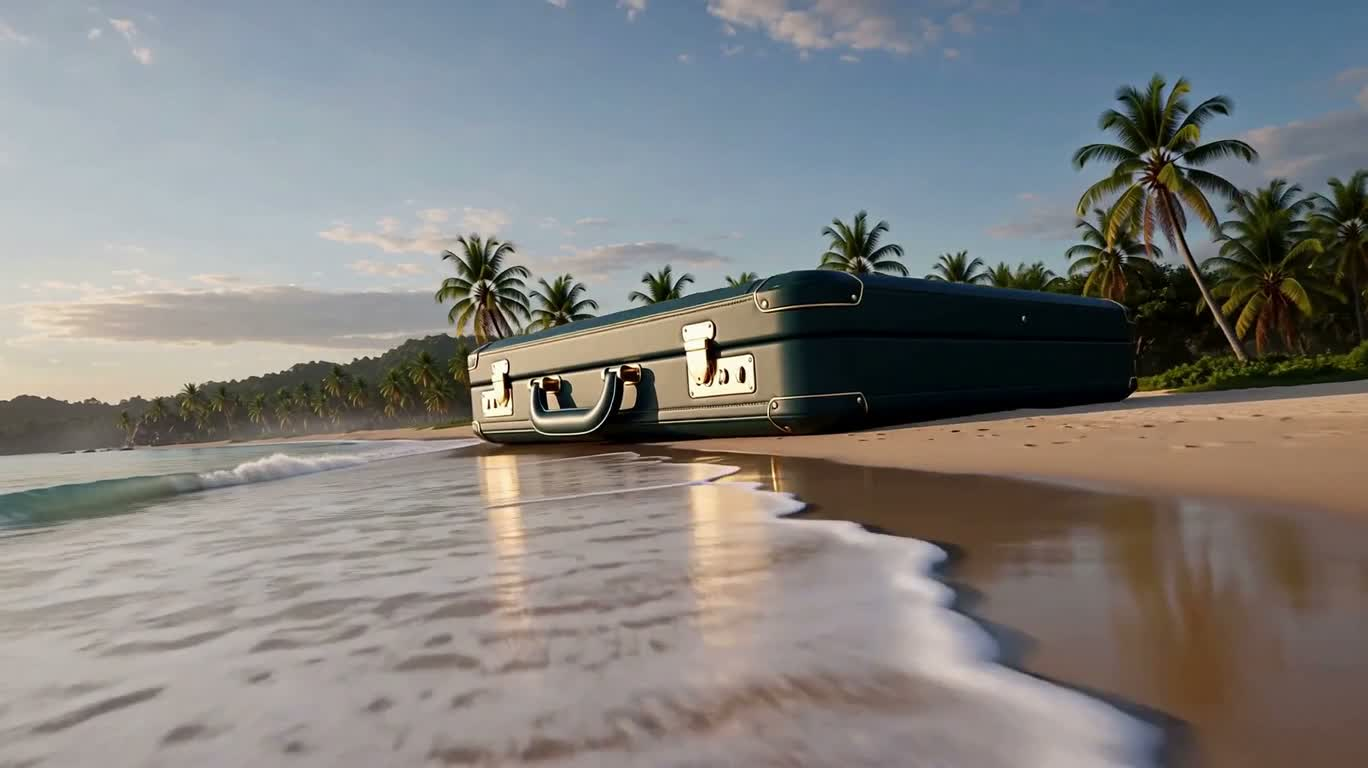 热带海滩上的提箱形奢华办公室 — AI video creation