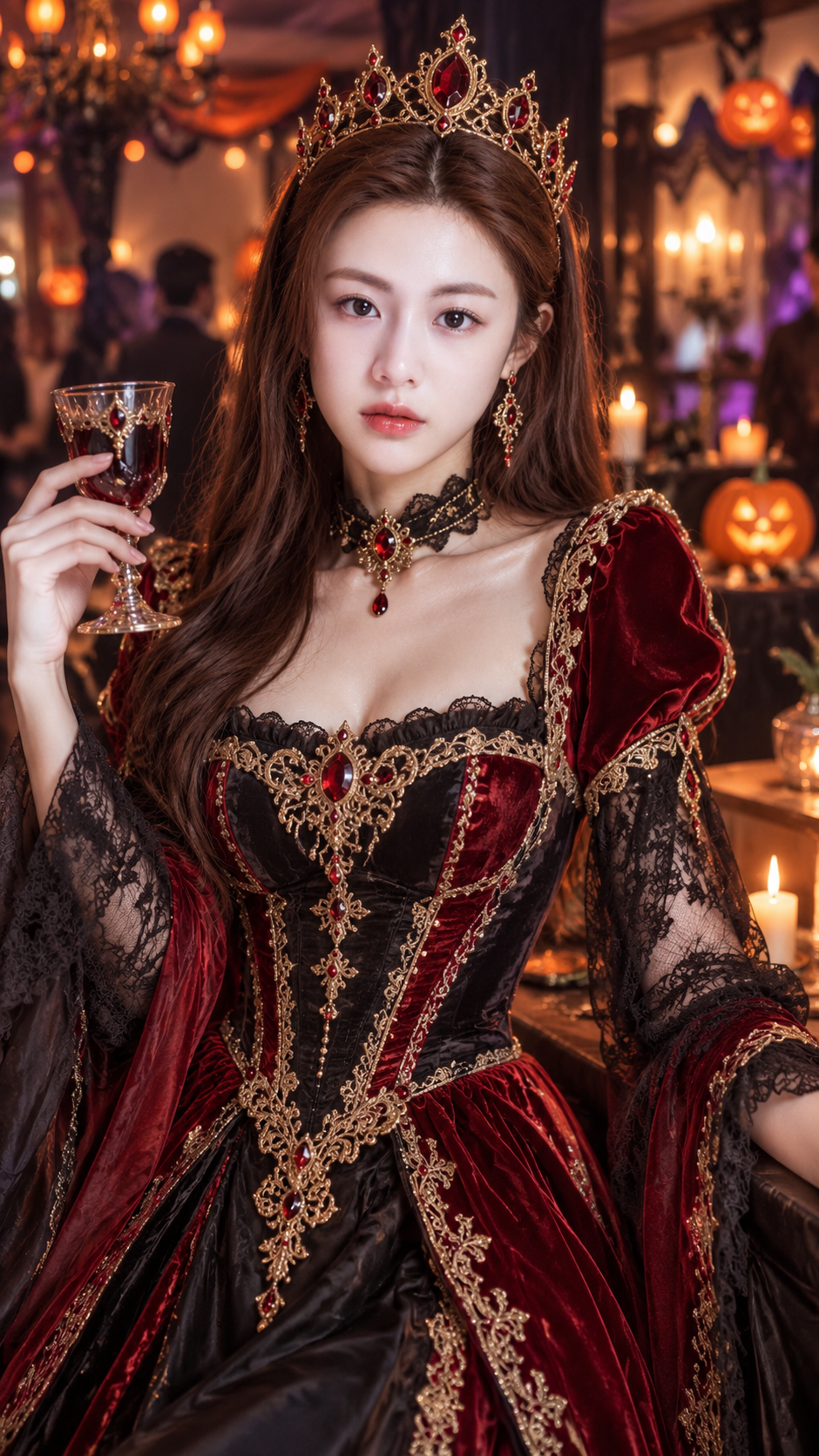 万圣节派对成年女王角色Cosplay人像 — AI image creation