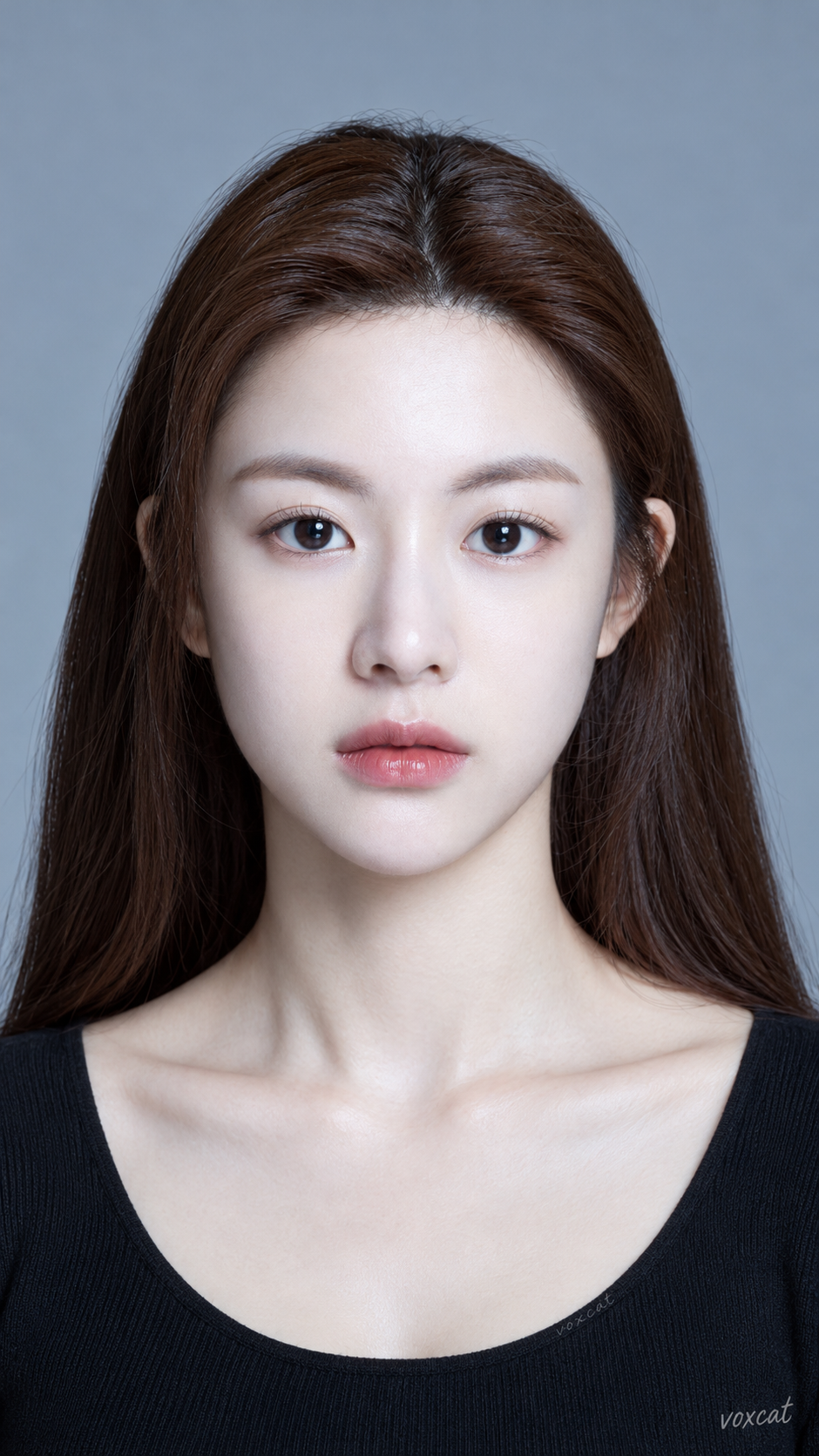 清雅端庄的东亚女性正面影棚证件照