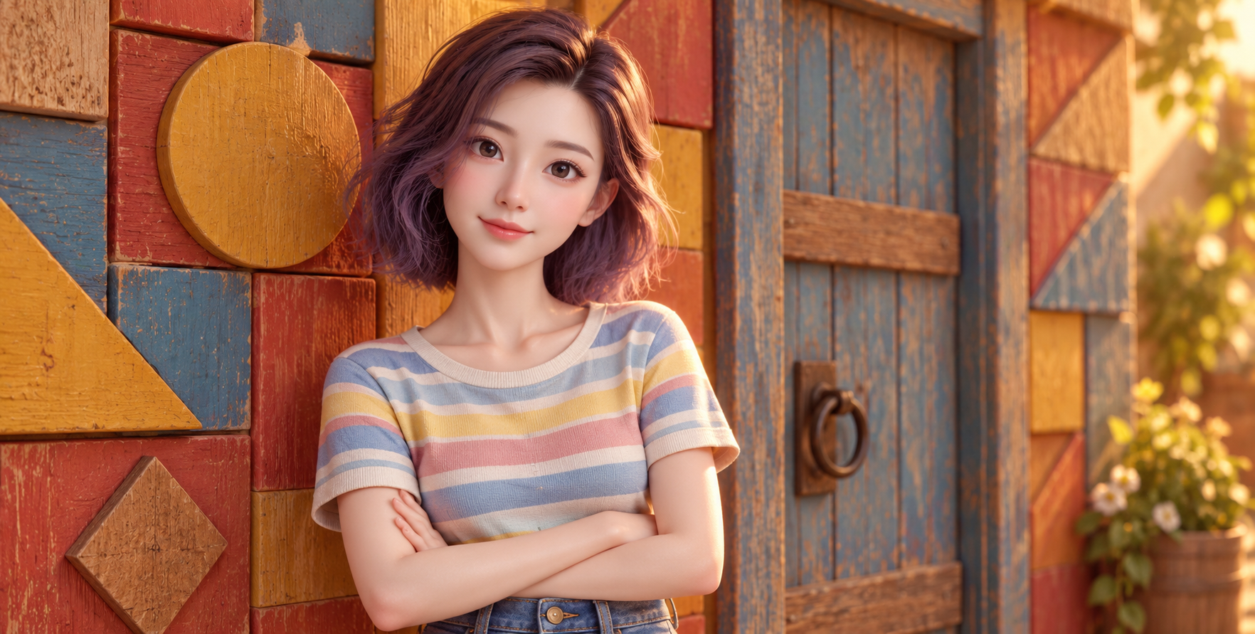 彩色手作木墙前的温暖3D肖像 — AI image creation