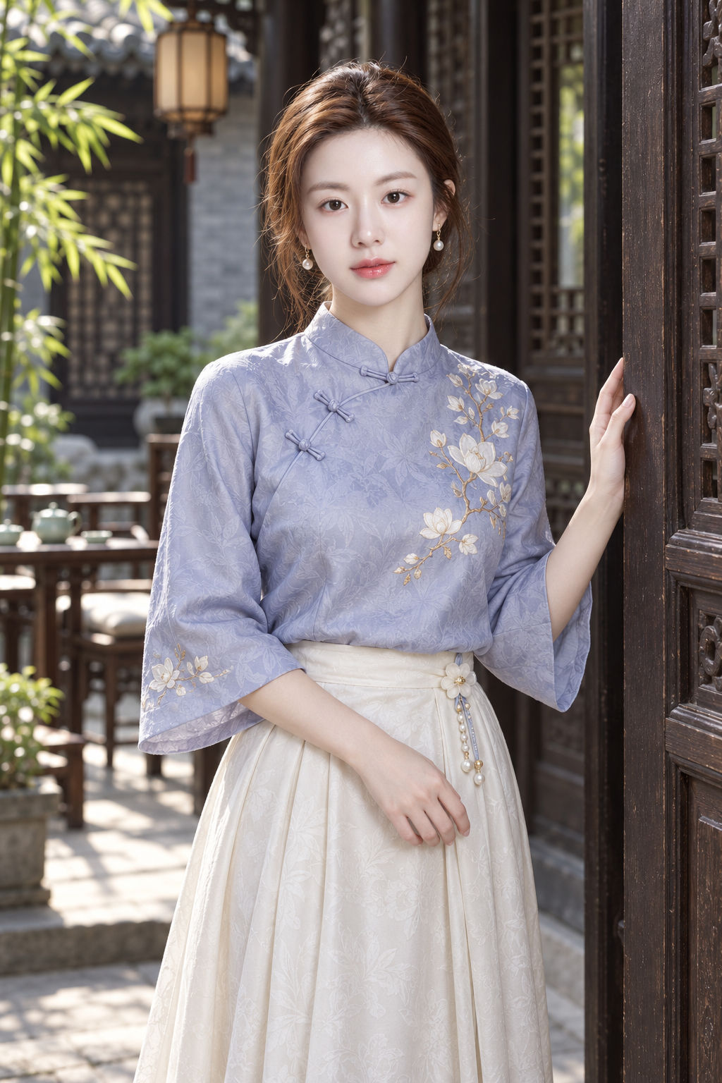竹影茶院中的新中式人像 — AI image creation