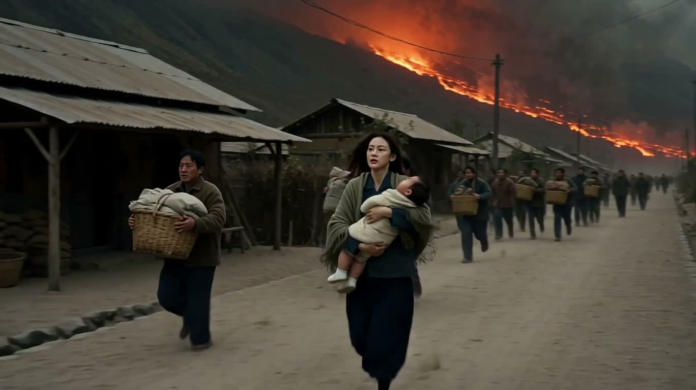 火山灰幕下的逃生之路 — AI video creation