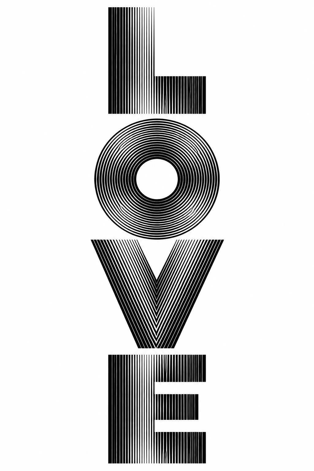 黑白线纹堆叠LOVE莫尔视错觉海报 — AI image creation