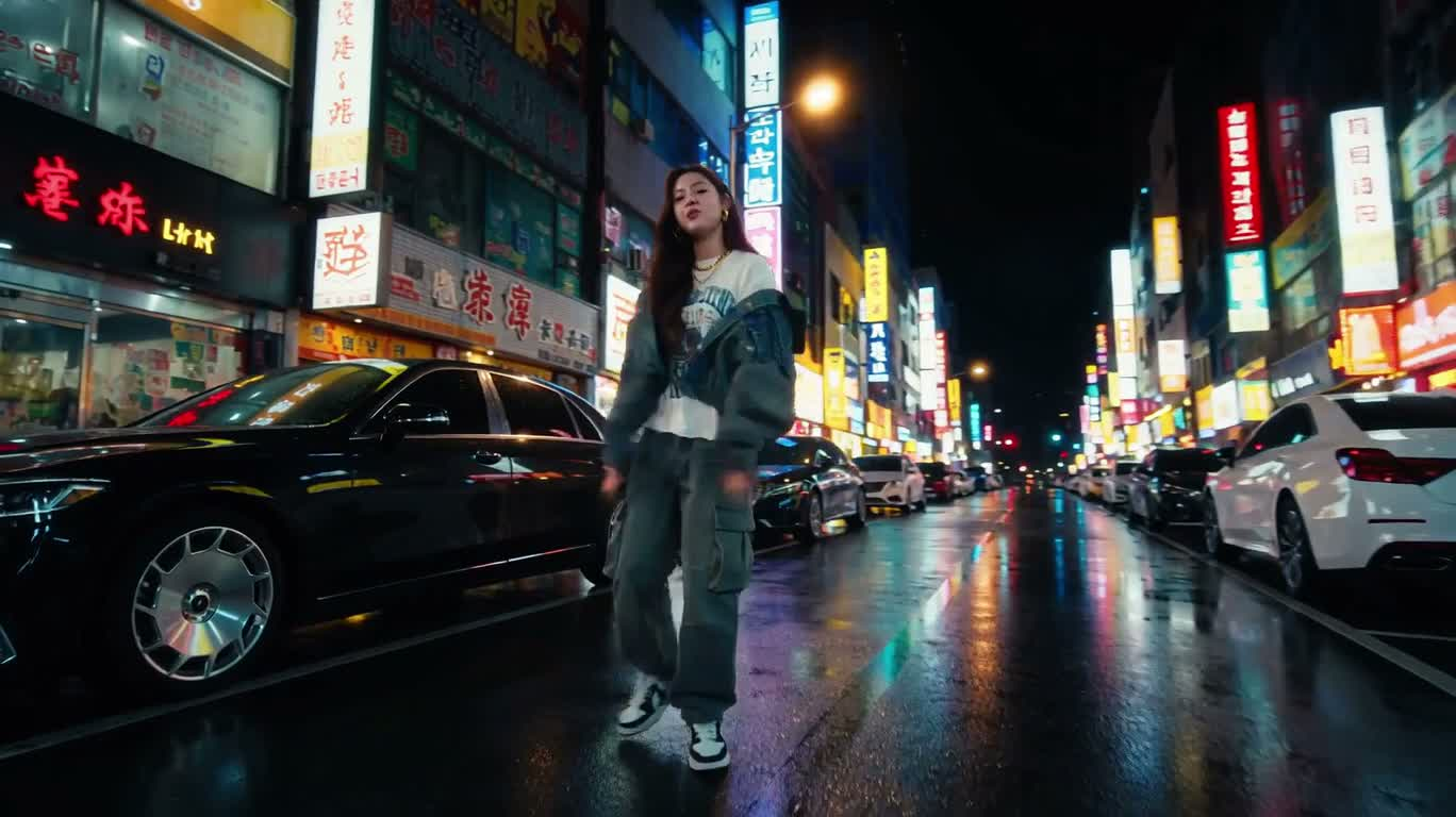 霓虹街头的自信说唱告白 — AI video creation