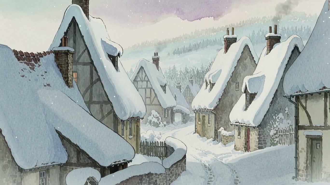 Village de neige à l'aquarelle — AI video creation