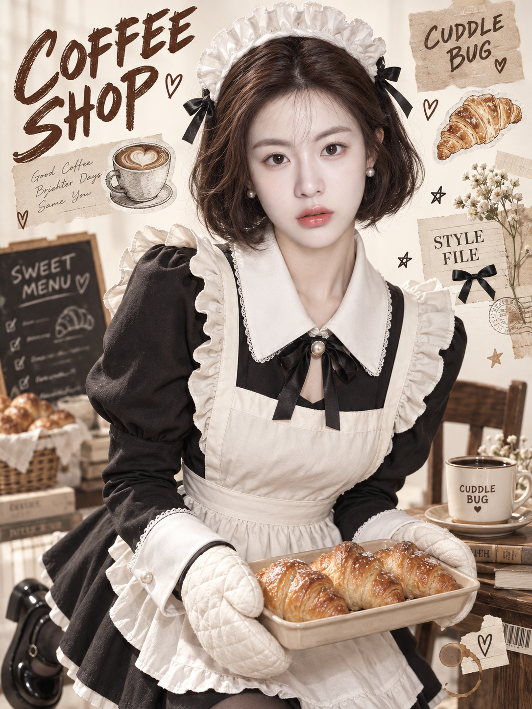女仆咖啡店烘焙手帐日杂人像海报 — AI image creation