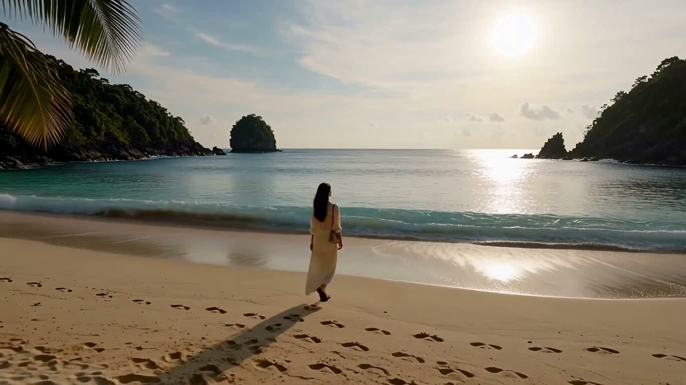 热带海岸的金色漫步 — AI video creation